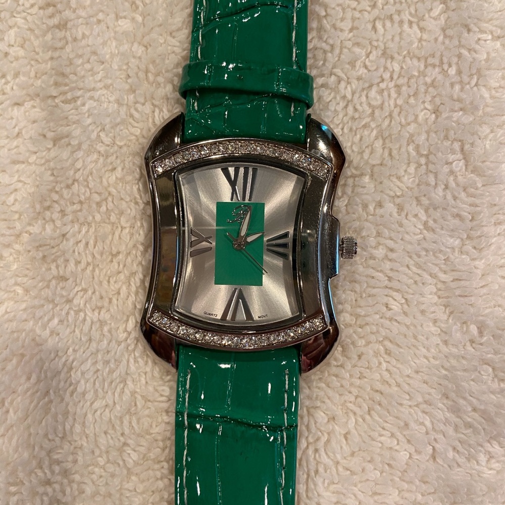 Burgi Watch, green leather band. NEVER WORN!